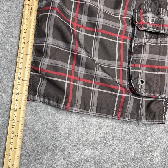 OP Mens Plaid Cargo Shorts L/G 36-38" Elastic Waist Drawstring Swim Trunks - Picture 3 of 14